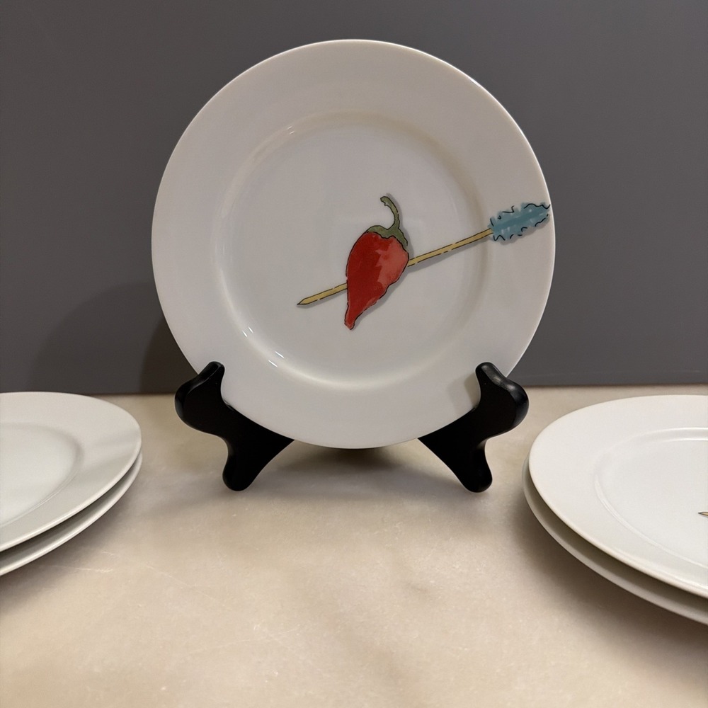 Set Of 5 Crate & Barrel Nancy Green Tidbits 6 .5" Tapas Bread Appetizer Plates - Picture 2 of 7